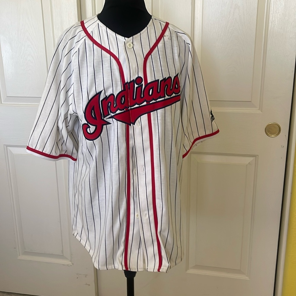 STARTER White Pinstripe Baseball Jersey with Red Trim and Script